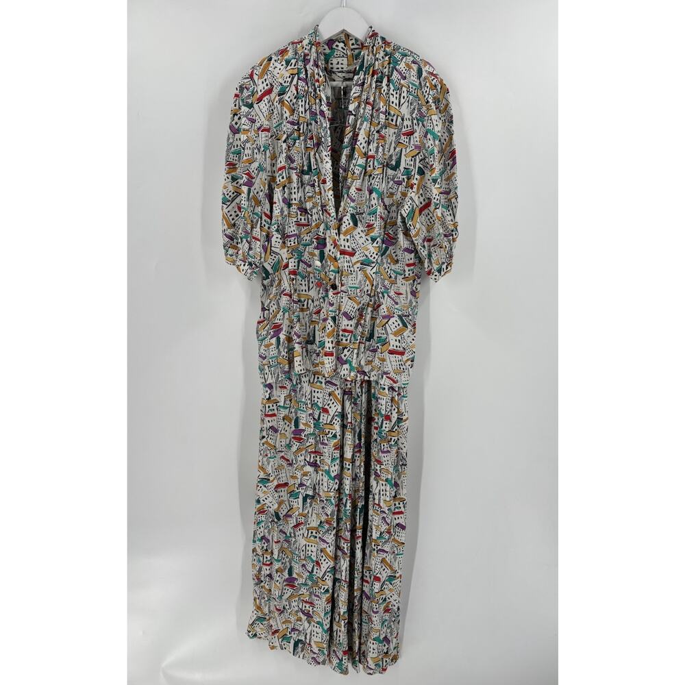 Minx Vintage Jacket Skirt Set Womens 34 / 38 White House Print Crepe Pleated